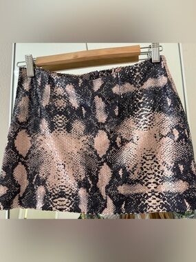 NWOT KOSIUKO Snake Print Sequin Mini Skirt in Blush and Black SZ XS